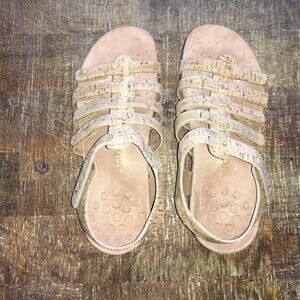 Vionic Harissa Orthopedic Sandal Womens 8 Gold Cork Comfort Strappy Tan Boho